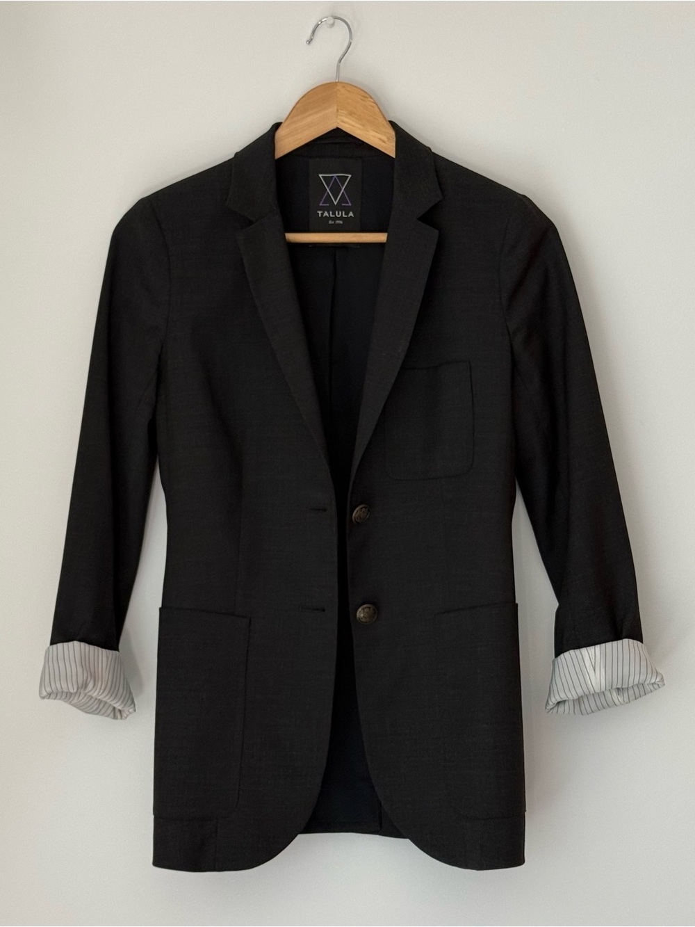 Aritzia Talula Exeter Wool Blend Blazer Jacket Charcoal Grey Crest Button Size 2